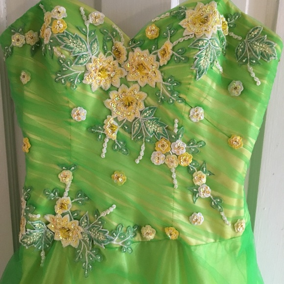 Green and Yellow Floral Prom Dress - Picture 2 of 3